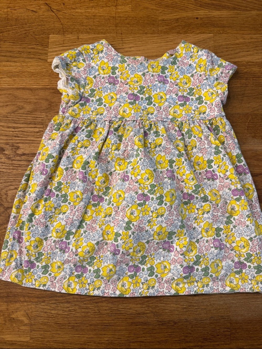 Baby Boden Yellow Floral Cotton Dress with Pink & Lavender Accents